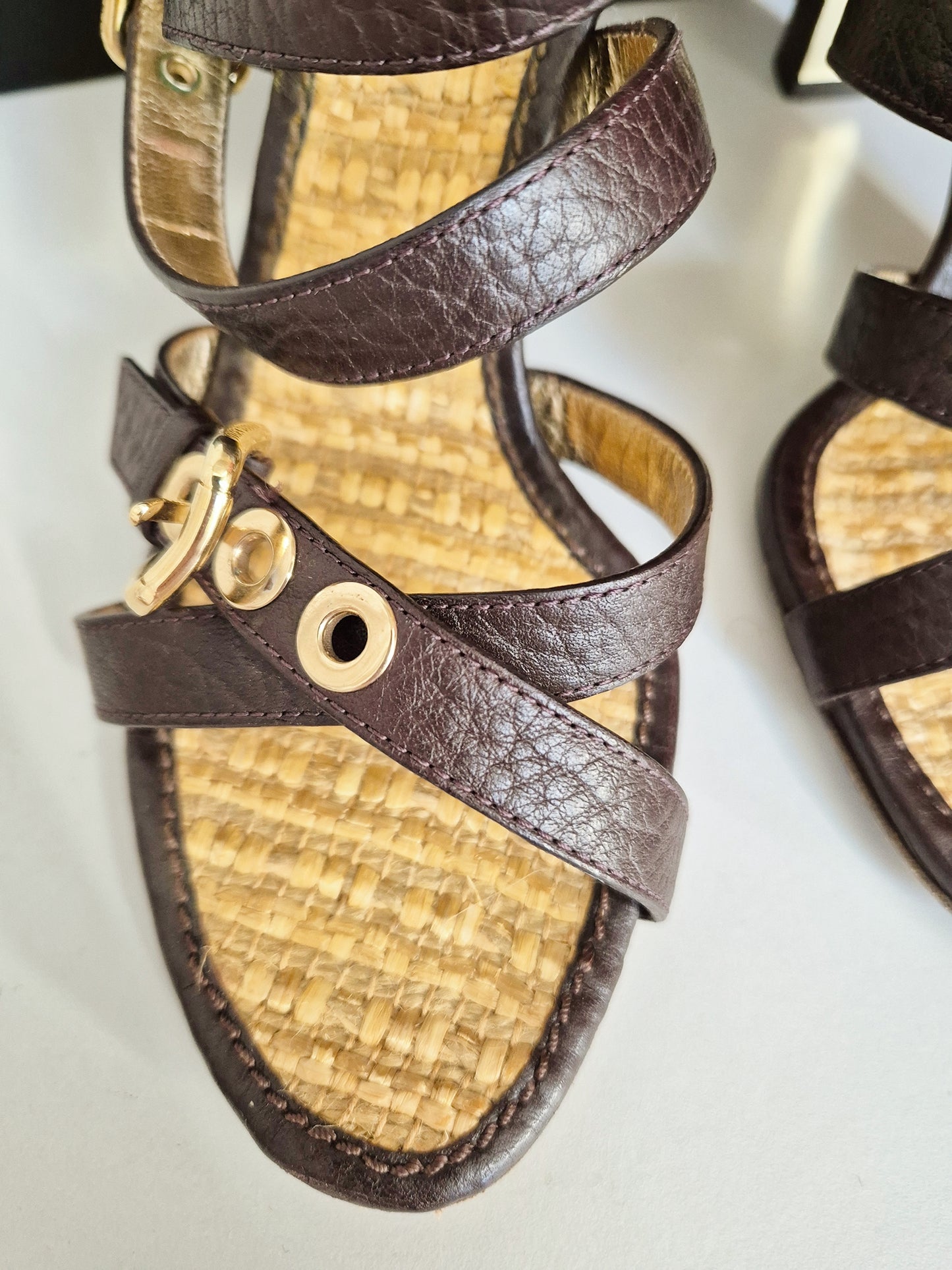 Dolce & Gabbana leather rattan heels UK 5