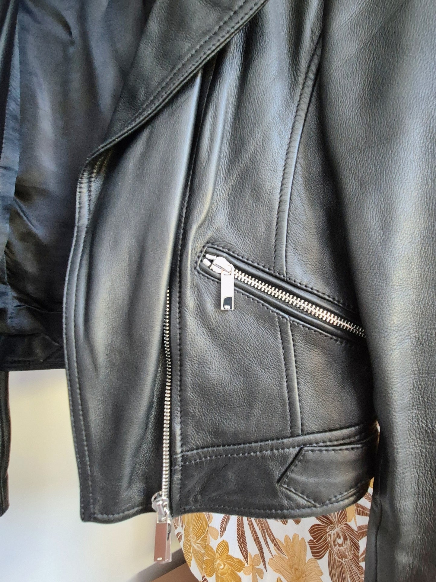 Karen millen 100% leather biker jacket black UK 8