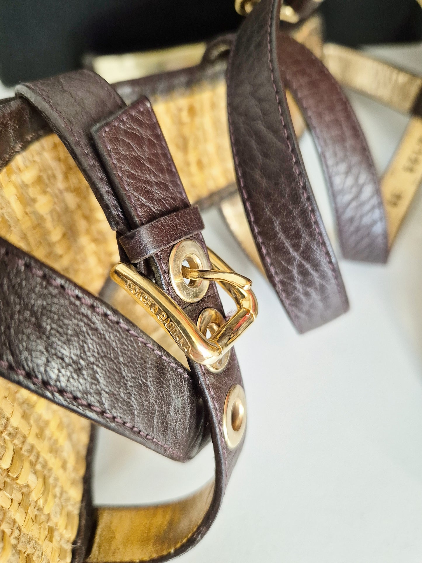 Dolce & Gabbana leather rattan heels UK 5