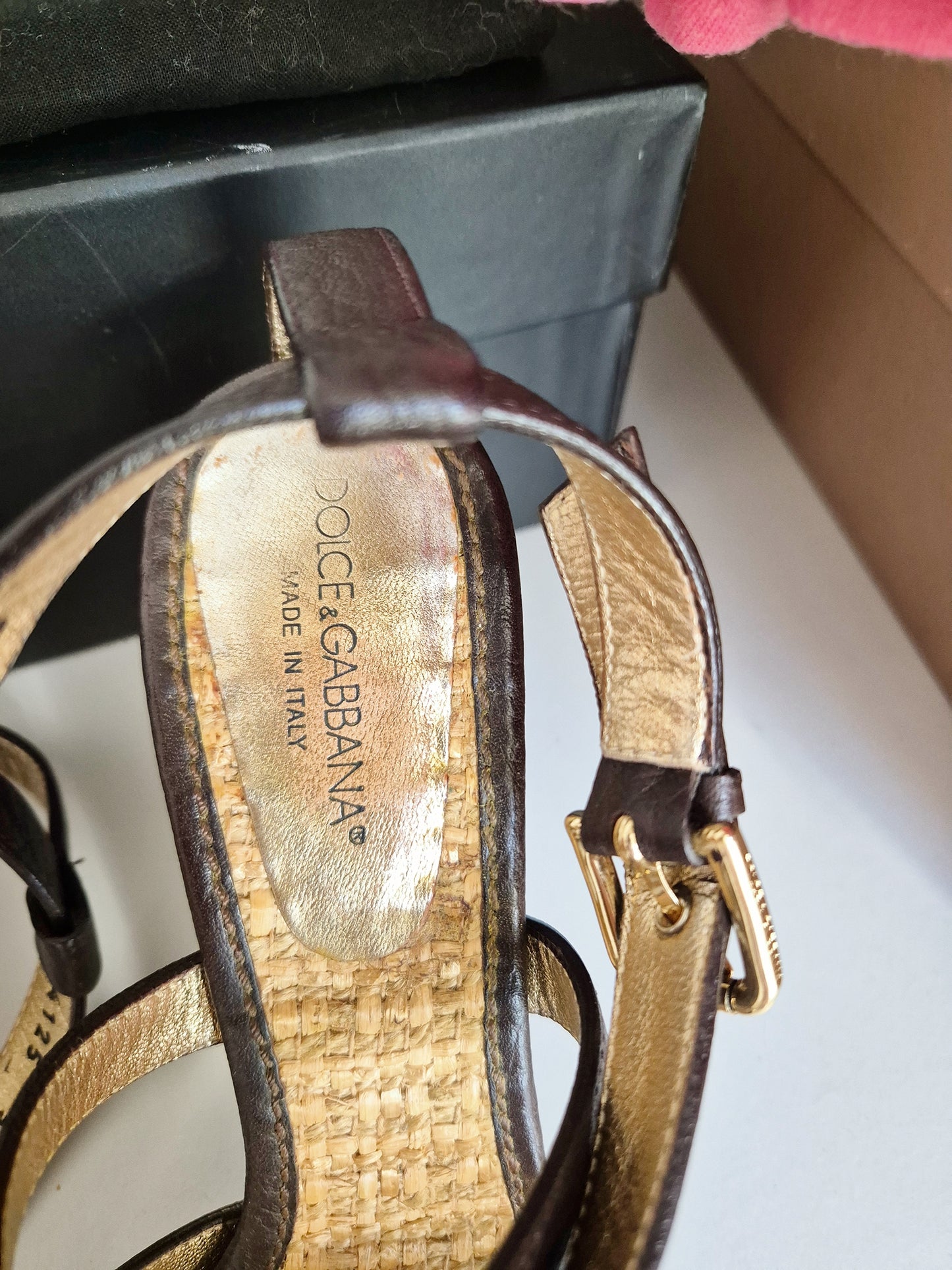 Dolce & Gabbana leather rattan heels UK 5