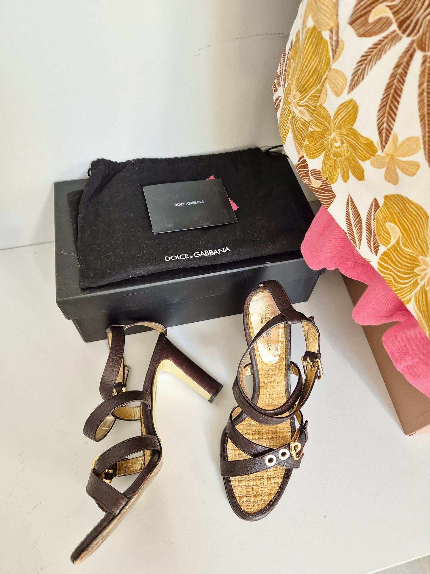 Dolce & Gabbana leather rattan heels UK 5