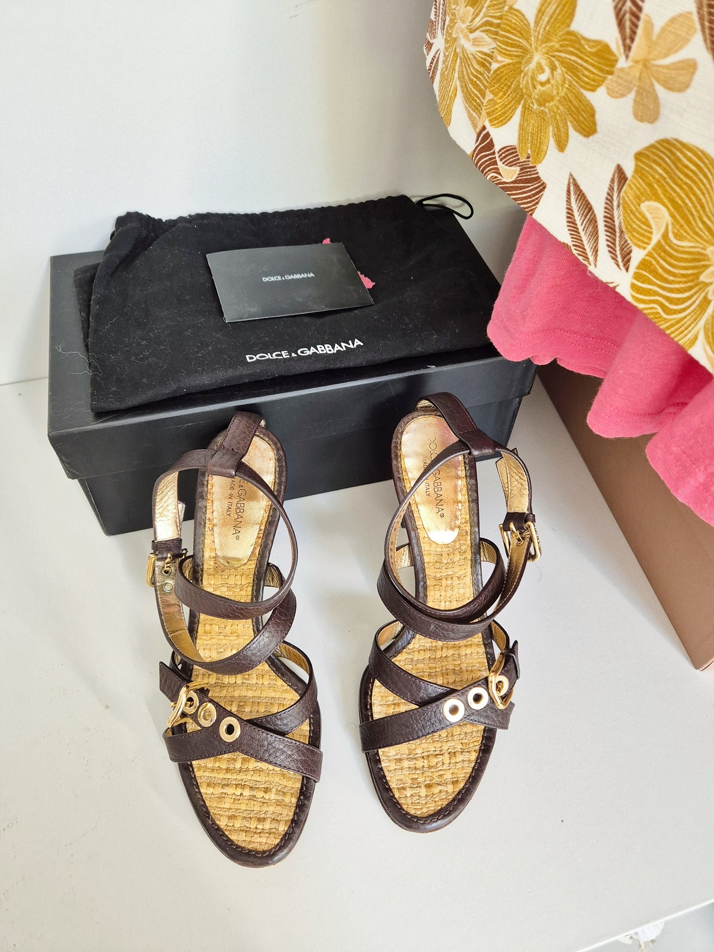 Dolce & Gabbana leather rattan heels UK 5