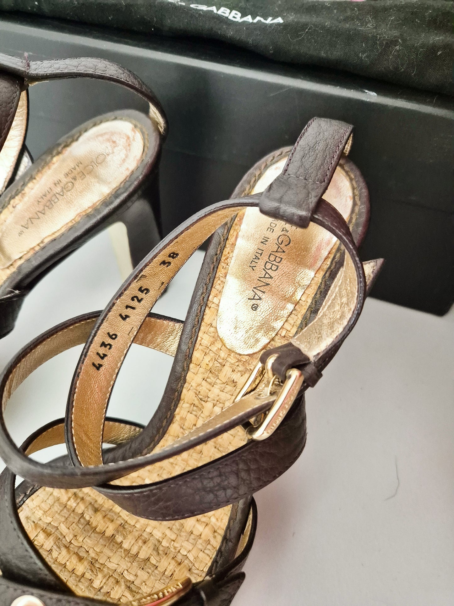 Dolce & Gabbana leather rattan heels UK 5