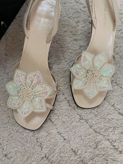 Roland Cartier Floral Beaded Kitten Heels UK 4