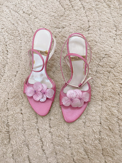 Gino Vaello Pink Floral Kitten Heels UK 4