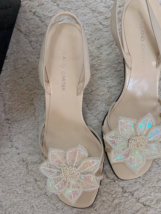 Roland Cartier Floral Beaded Kitten Heels UK 4