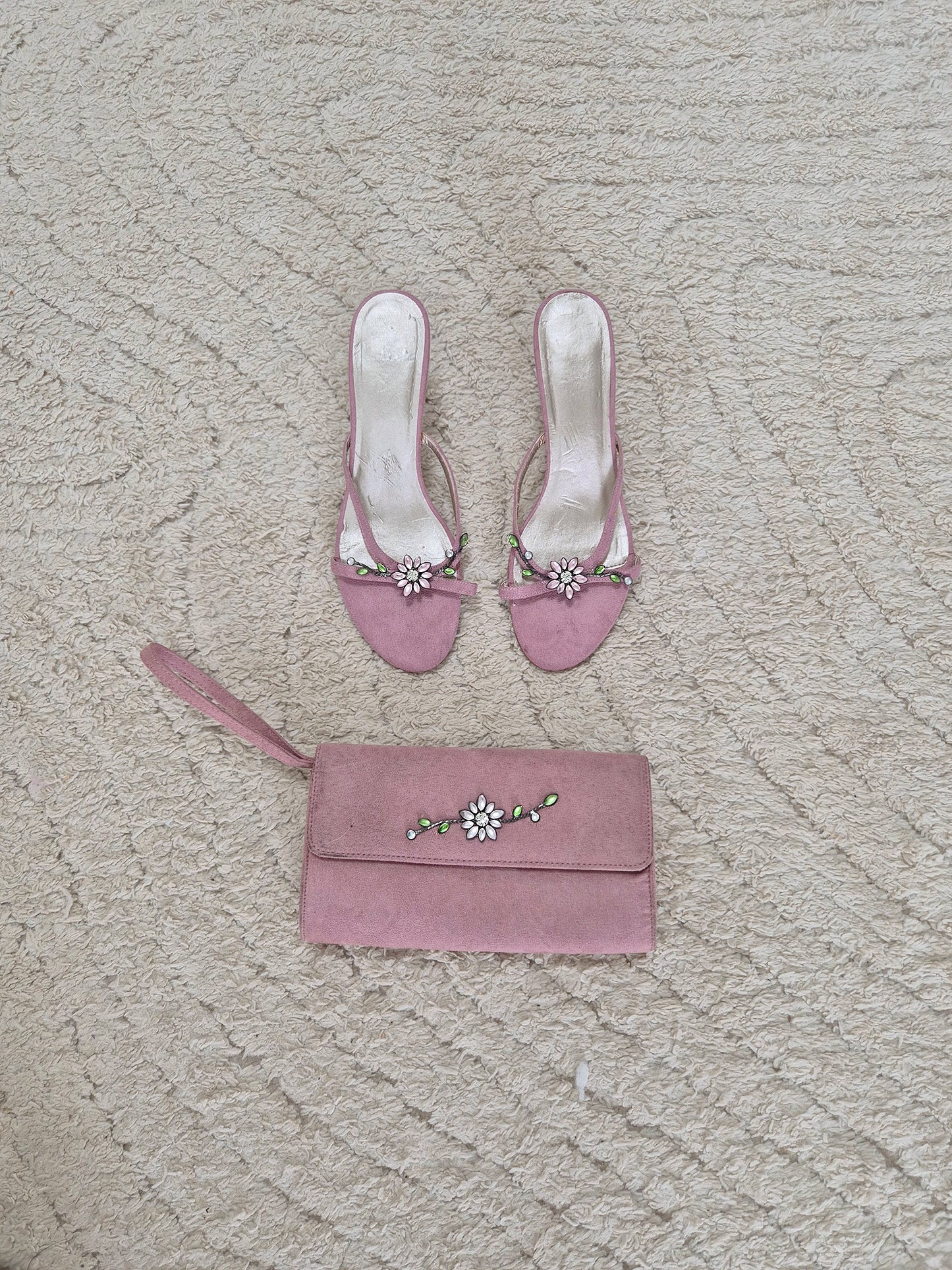 Pink vintage summer kitten heels and bag set UK 5.5