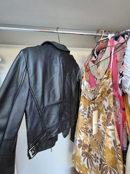 Karen millen 100% leather biker jacket black UK 8