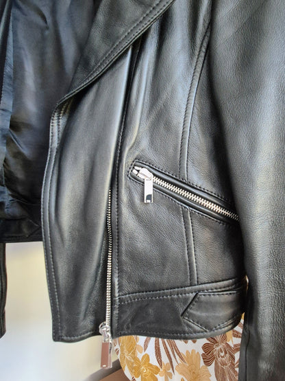 Karen millen 100% leather biker jacket black UK 8