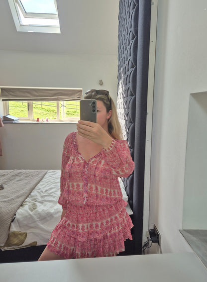 Loveshackfancy 100% silk babydoll ruffle beach dress UK XS