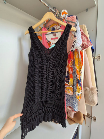 Melissa odabash black crochet beach dress UK 8-10