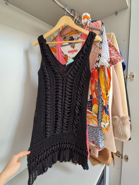 Melissa odabash black crochet beach dress UK 8-10