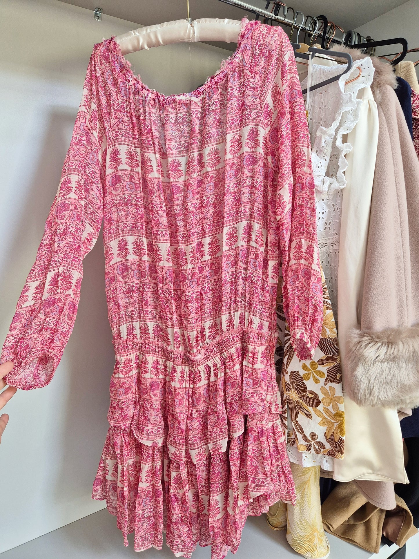 Loveshackfancy 100% silk babydoll ruffle beach dress UK XS