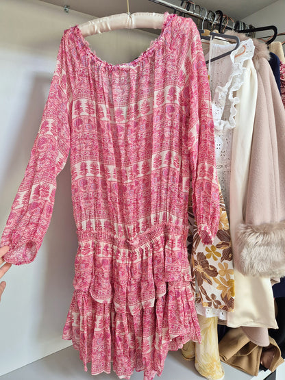Loveshackfancy 100% silk babydoll ruffle beach dress UK XS