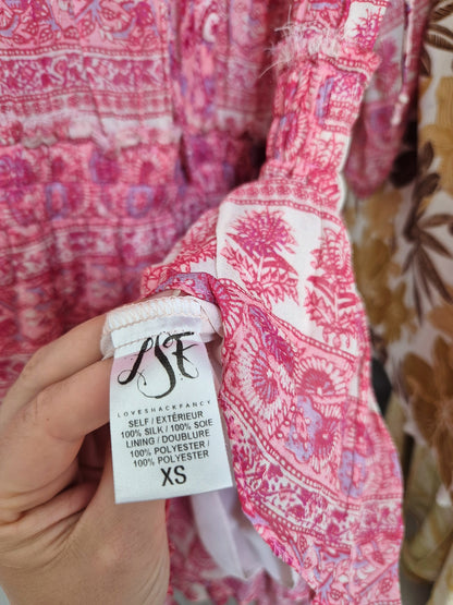 Loveshackfancy 100% silk babydoll ruffle beach dress UK XS