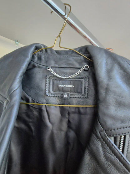 Karen millen 100% leather biker jacket black UK 8