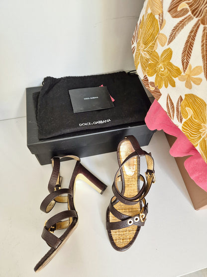 Dolce & Gabbana leather rattan heels UK 5