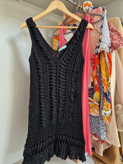 Melissa odabash black crochet beach dress UK 8-10
