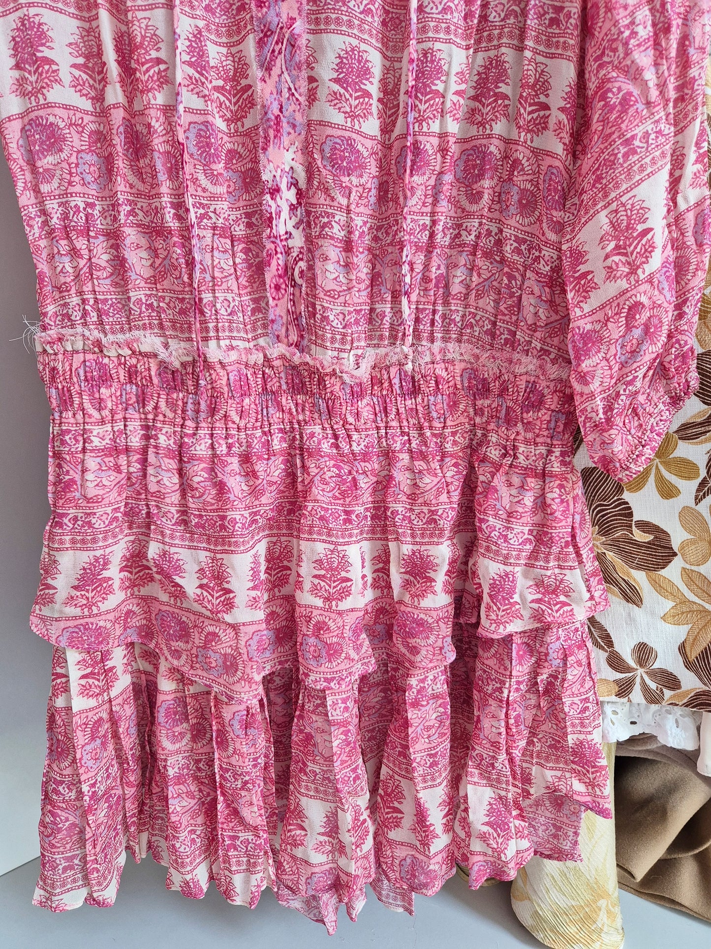 Loveshackfancy 100% silk babydoll ruffle beach dress UK XS