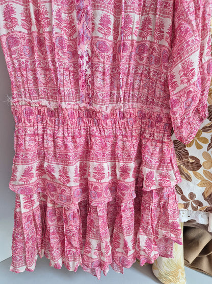 Loveshackfancy 100% silk babydoll ruffle beach dress UK XS
