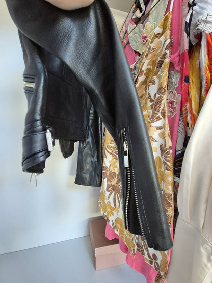 Karen millen 100% leather biker jacket black UK 8