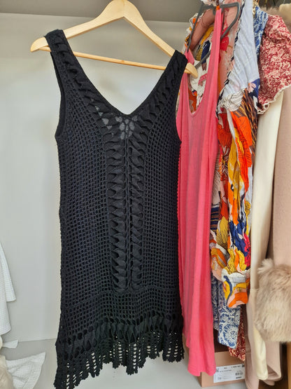 Melissa odabash black crochet beach dress UK 8-10