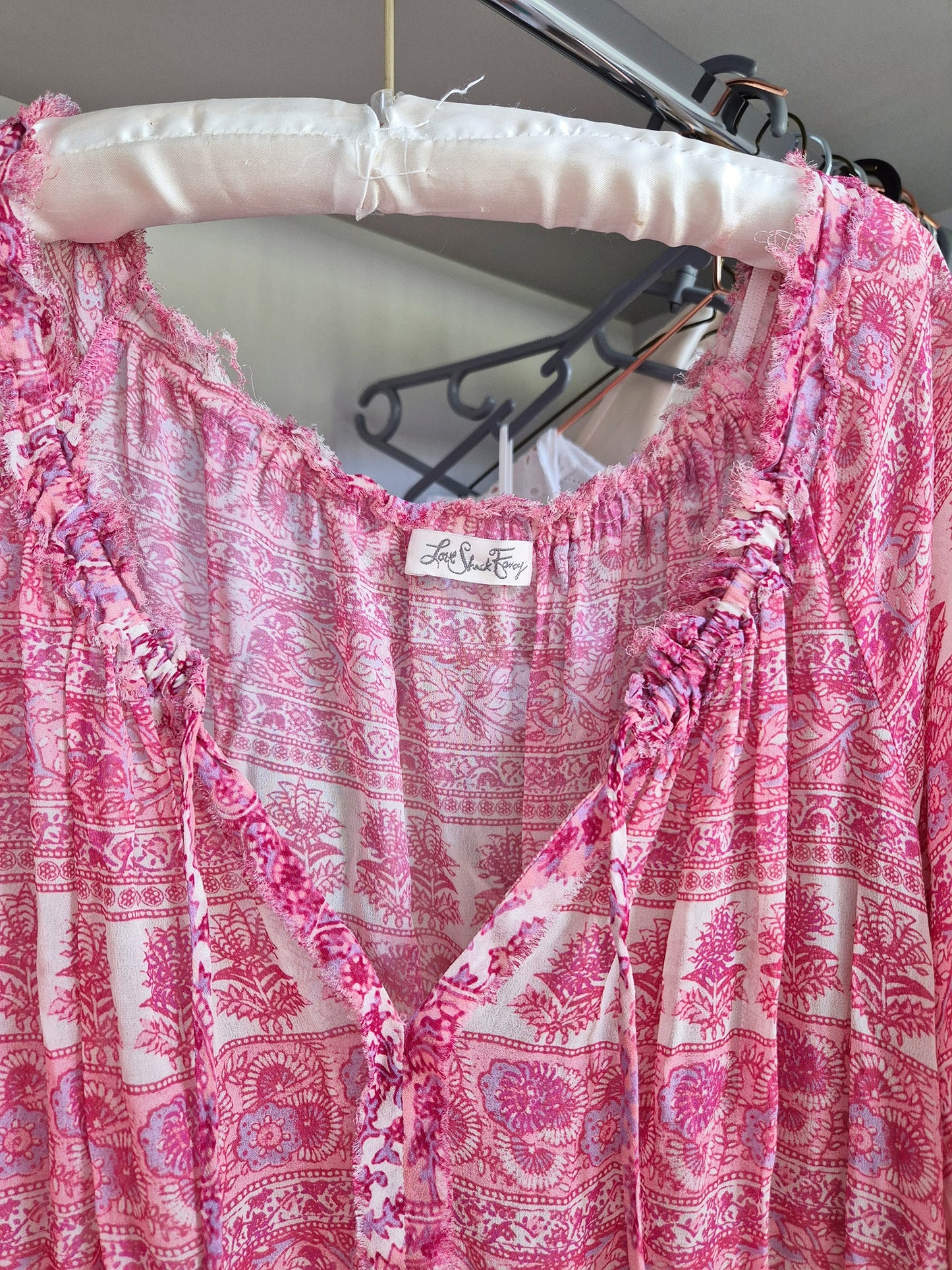 Loveshackfancy 100% silk babydoll ruffle beach dress UK XS