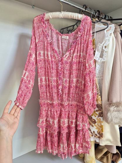 Loveshackfancy 100% silk babydoll ruffle beach dress UK XS