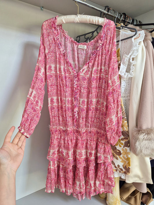 Loveshackfancy 100% silk babydoll ruffle beach dress UK XS