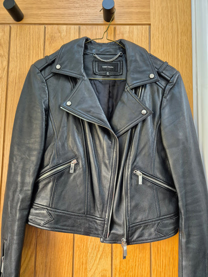 Karen millen 100% leather biker jacket black UK 8