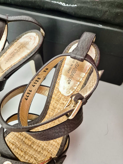 Dolce & Gabbana leather rattan heels UK 5
