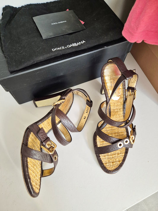 Dolce & Gabbana leather rattan heels UK 5