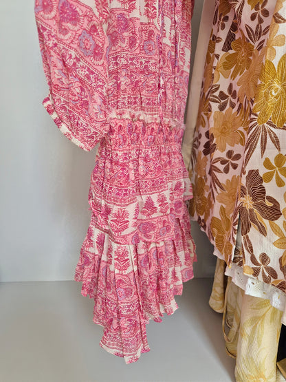 Loveshackfancy 100% silk babydoll ruffle beach dress UK XS